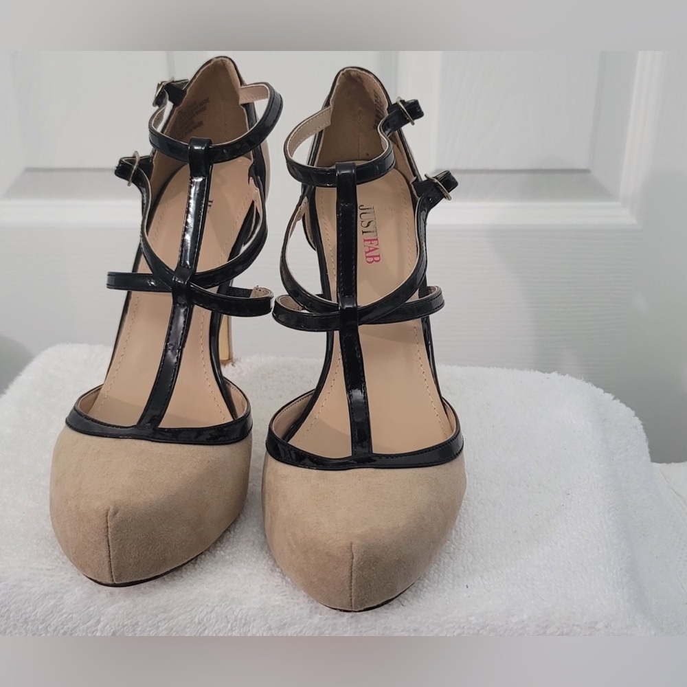 JustFab Black and Cream Strappy Heels